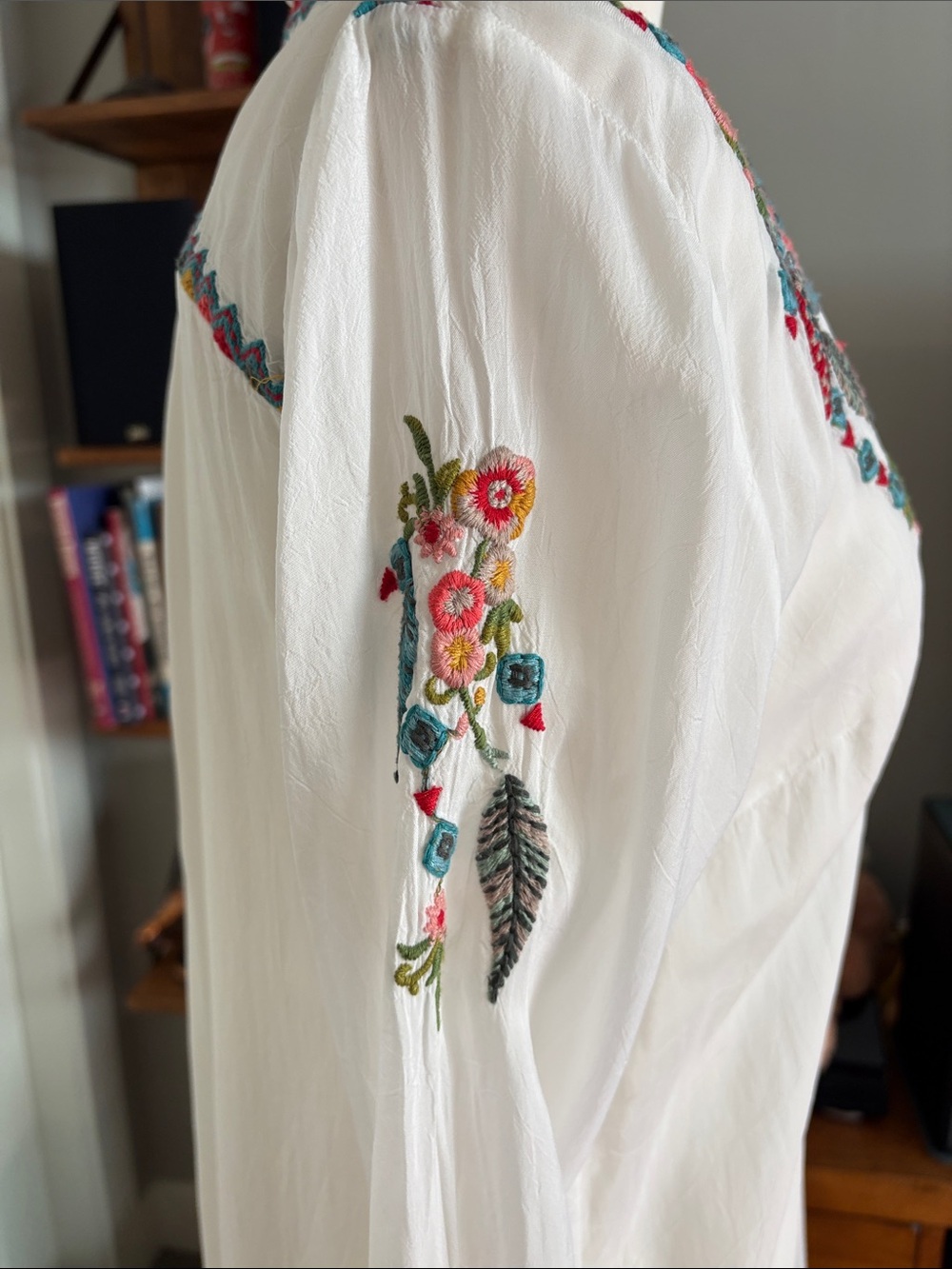Johnny Was White Embroidered V-Neck Tunic with Multicolor Floral Accents - Picture 8 of 13